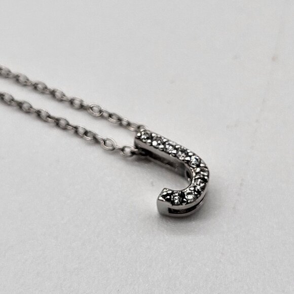 JCM Letter Necklace "J" Sterling Silver 925 with CZ Rhinestones Dainty - Picture 8 of 10